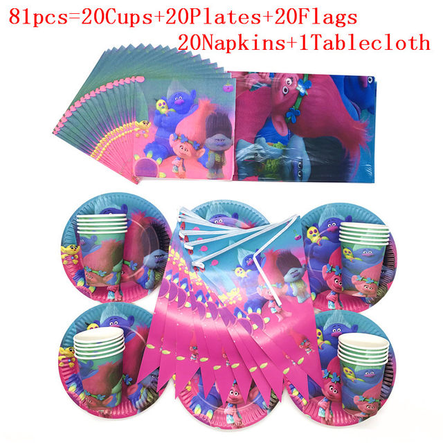 Trolls 2 Magic Hair Party Supplplies Birthday Decor Baby Shower Trolls  World Tour Plate Flag Hat Trolls Party Decorations Toys